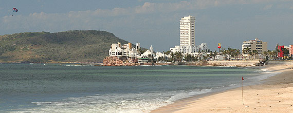 Playa Norte beach in Mazatlan Mexico looking toward Valentino's