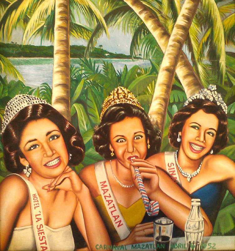 Painting of the Queens of Carnaval Mazatlan 1952
