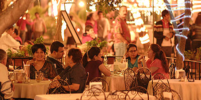 Outdoor dining at Plaza Machado in the Centro Historico