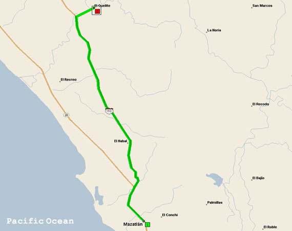 Map to El Quelite from Mazatlan