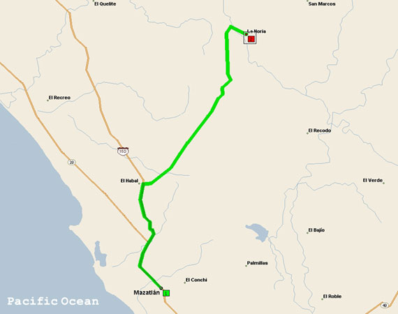 Map to La Noria from Mazatlan
