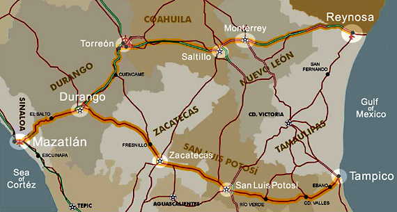 Mapa de carretera Federal México Norte - Central