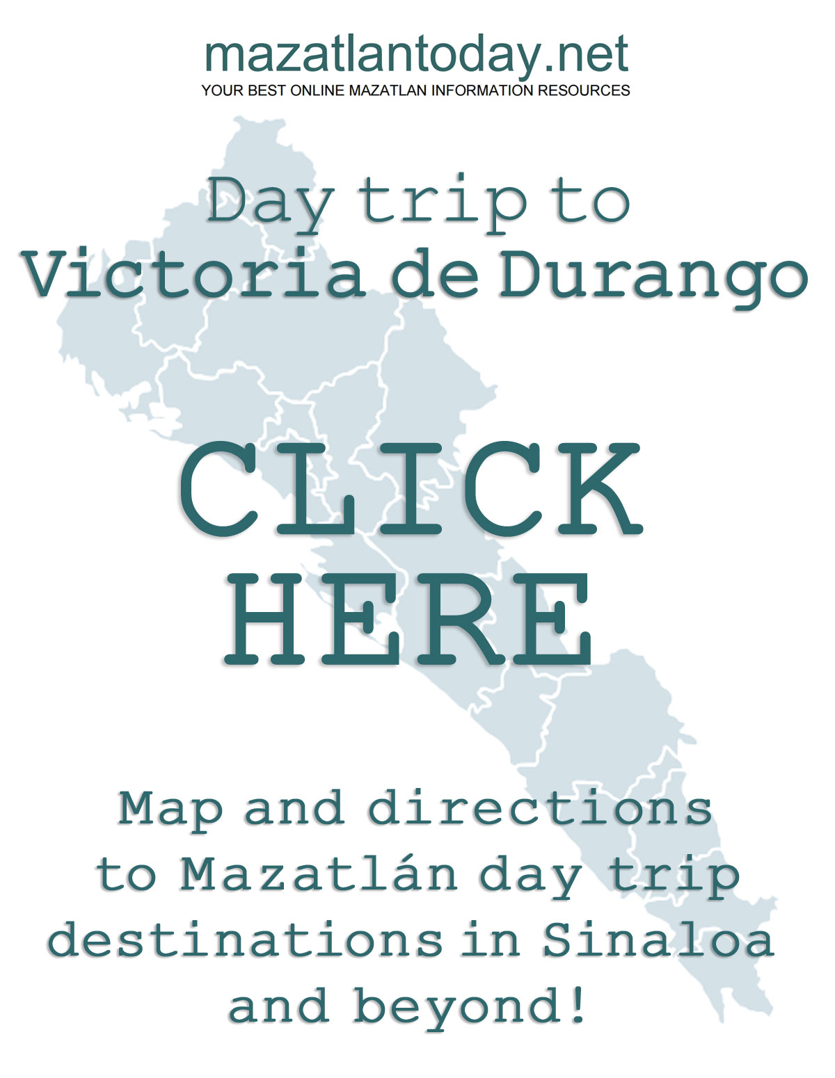 Download free Mazatlan - Victoria de Durango day trip map and directions