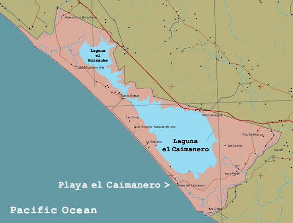 Map to Laguna El Caimanero from Mazatlan