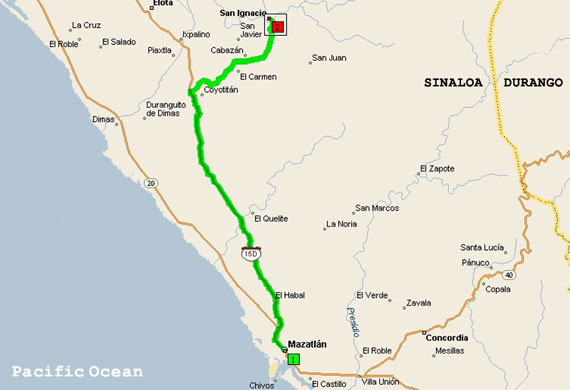 Map to San Ignacio from Mazatlan